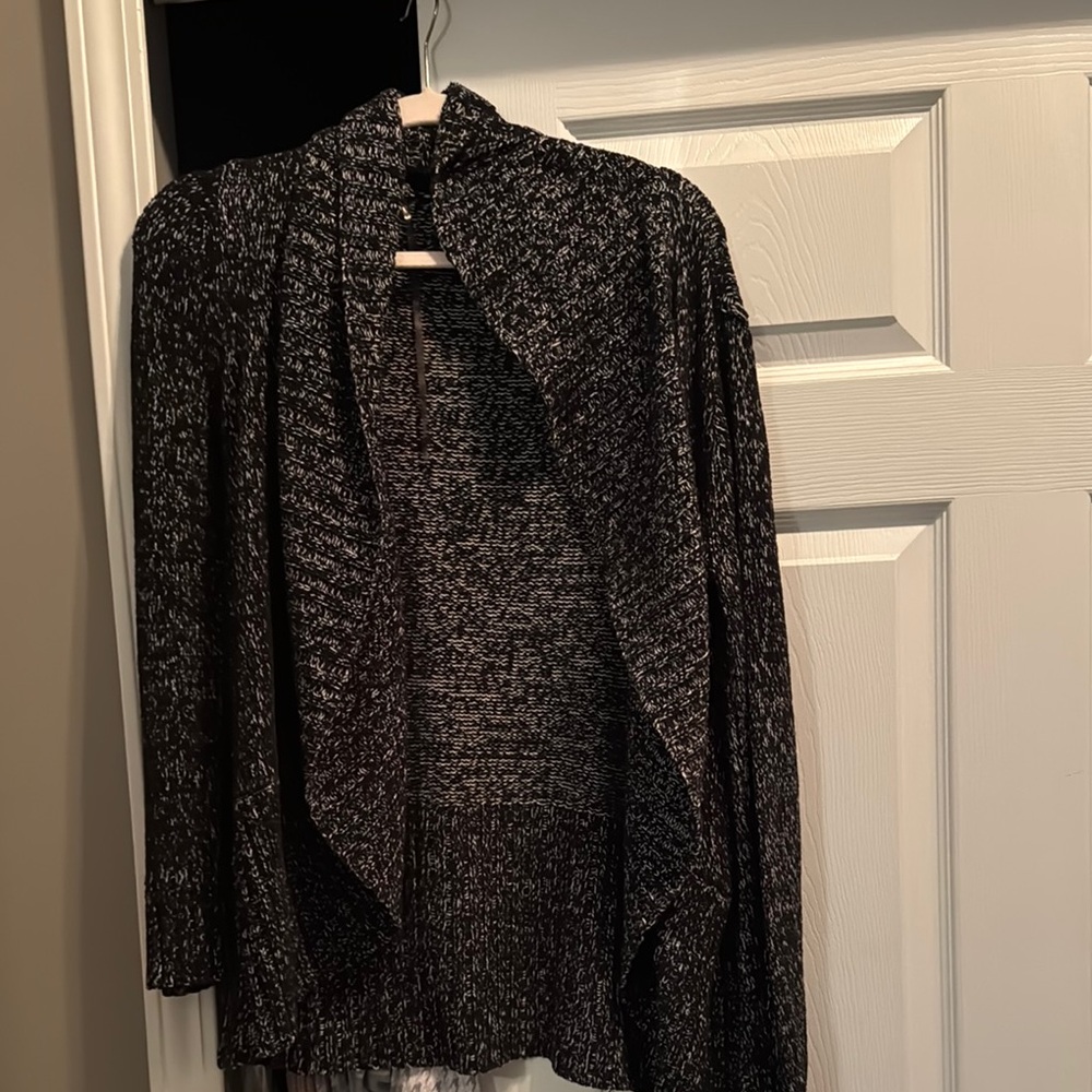 Black Metallic Cardigan Sweater with Waterfall Front